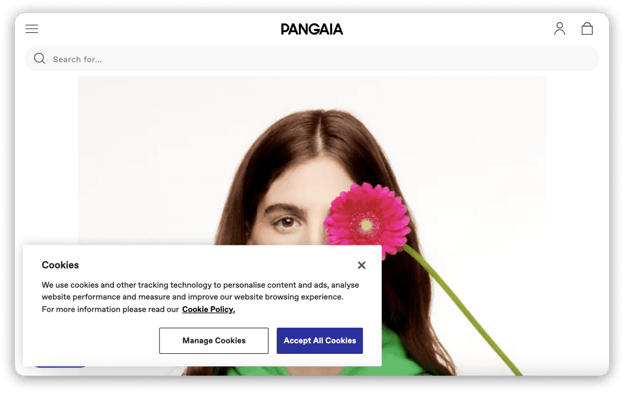 Pangaia eCommerce Cookie Banner Example