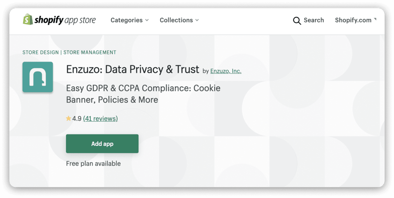 Enzuzo Data Privacy App for Shopify