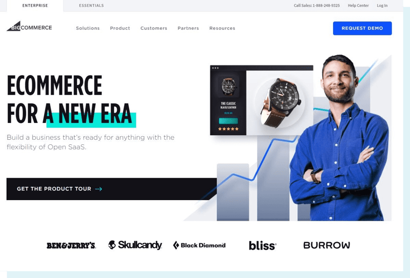 An image of the BigCommerce homepage.