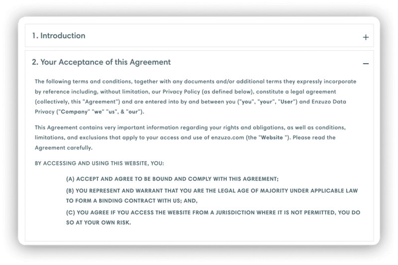 Enzuzo Terms Acceptance of Agreement