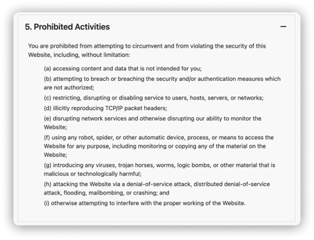 Enzuzo Terms Prohibited Activities 
