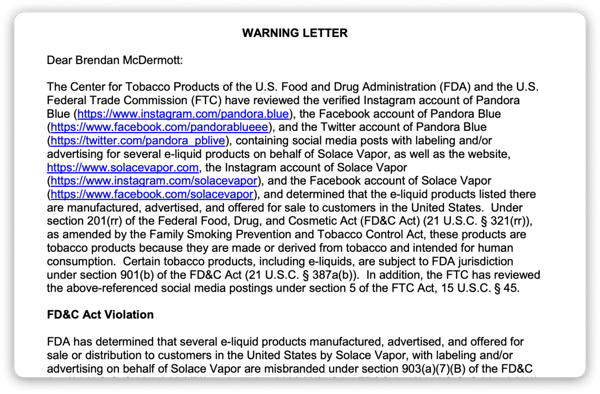 FTC Warning Letter