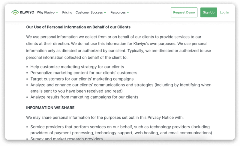 Screen-capture of Klavyio's privacy policy.