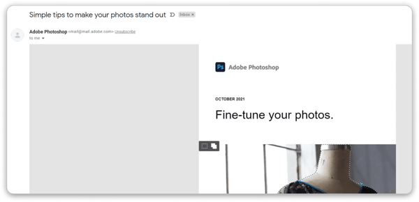 Email example from Adobe Photoshop