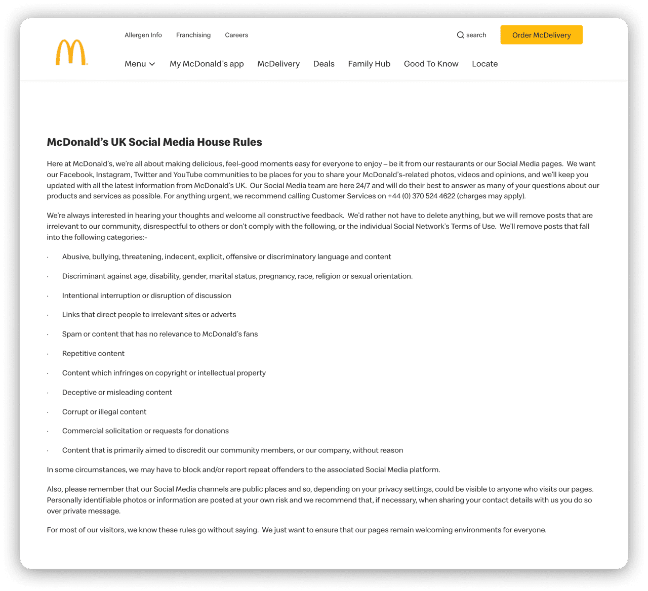 McDonalds Social Media Policy