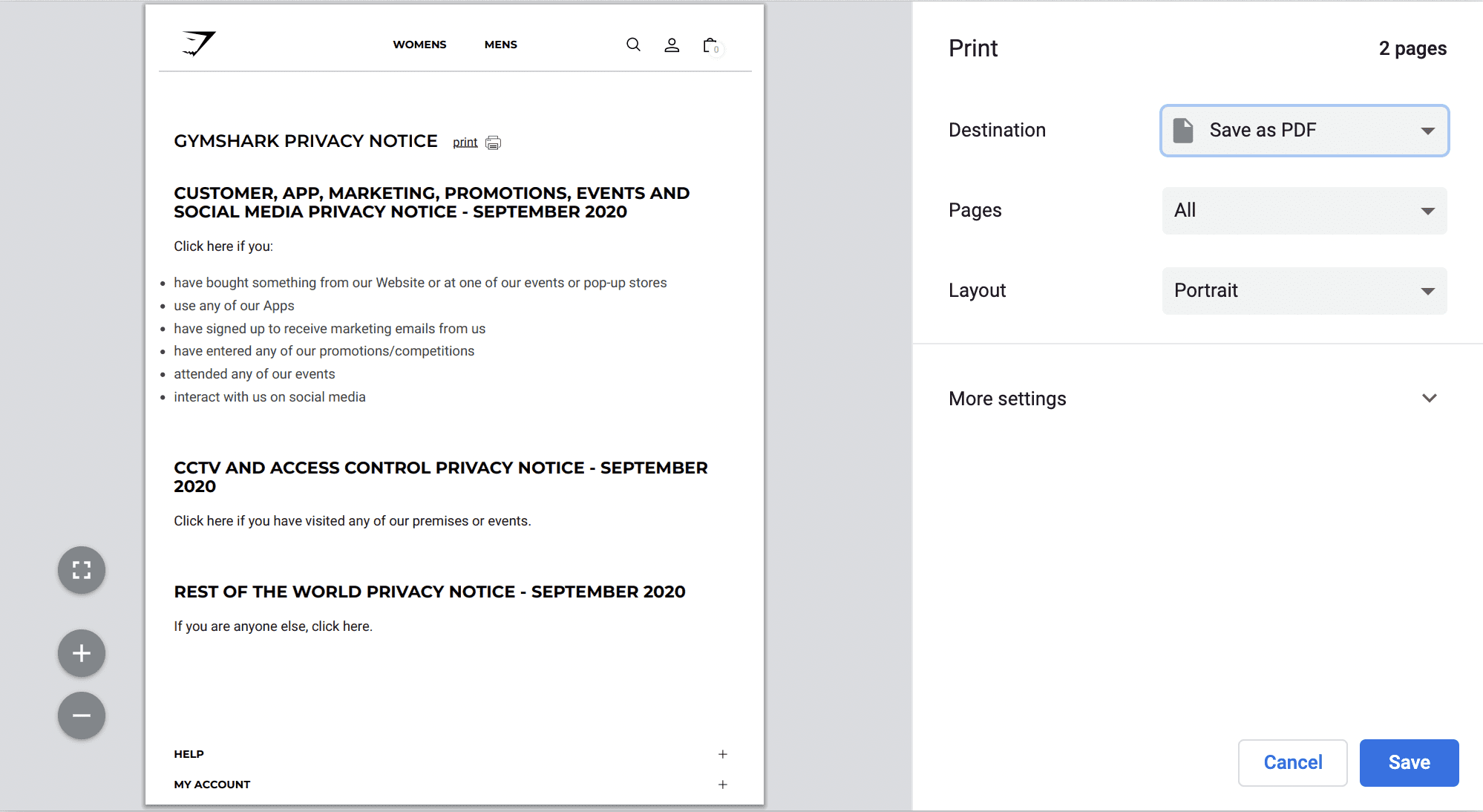 GymShark Print Privacy Policy