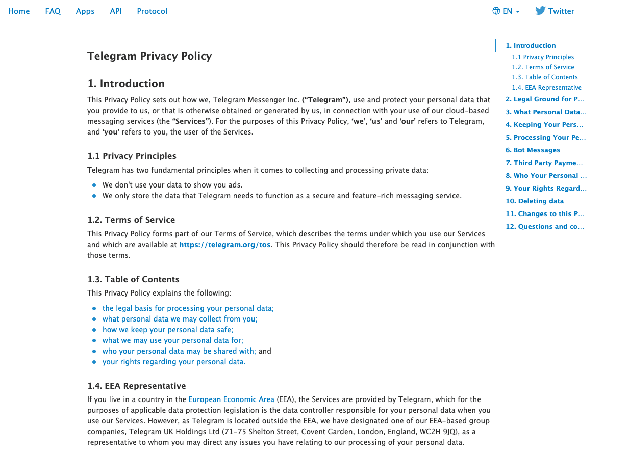 Telegram privacy policy