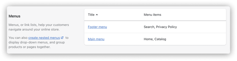 Shopify Menus