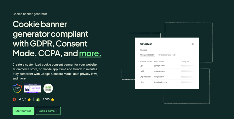 enzuzo cookie banner generator