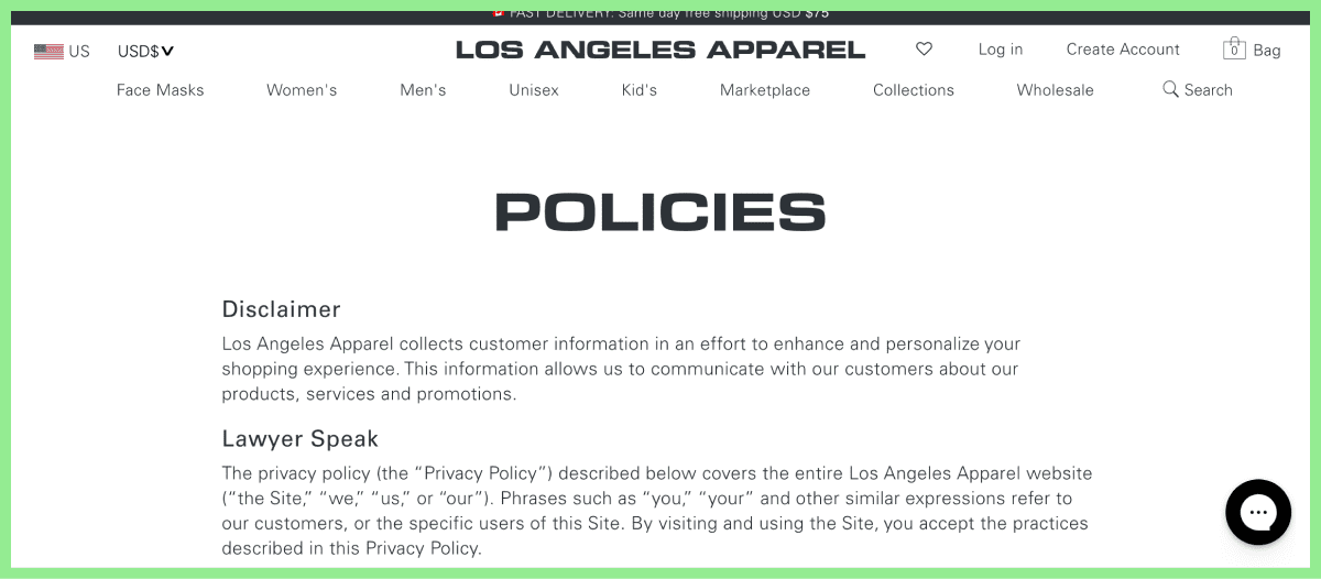 los angeles apparel privacy policy