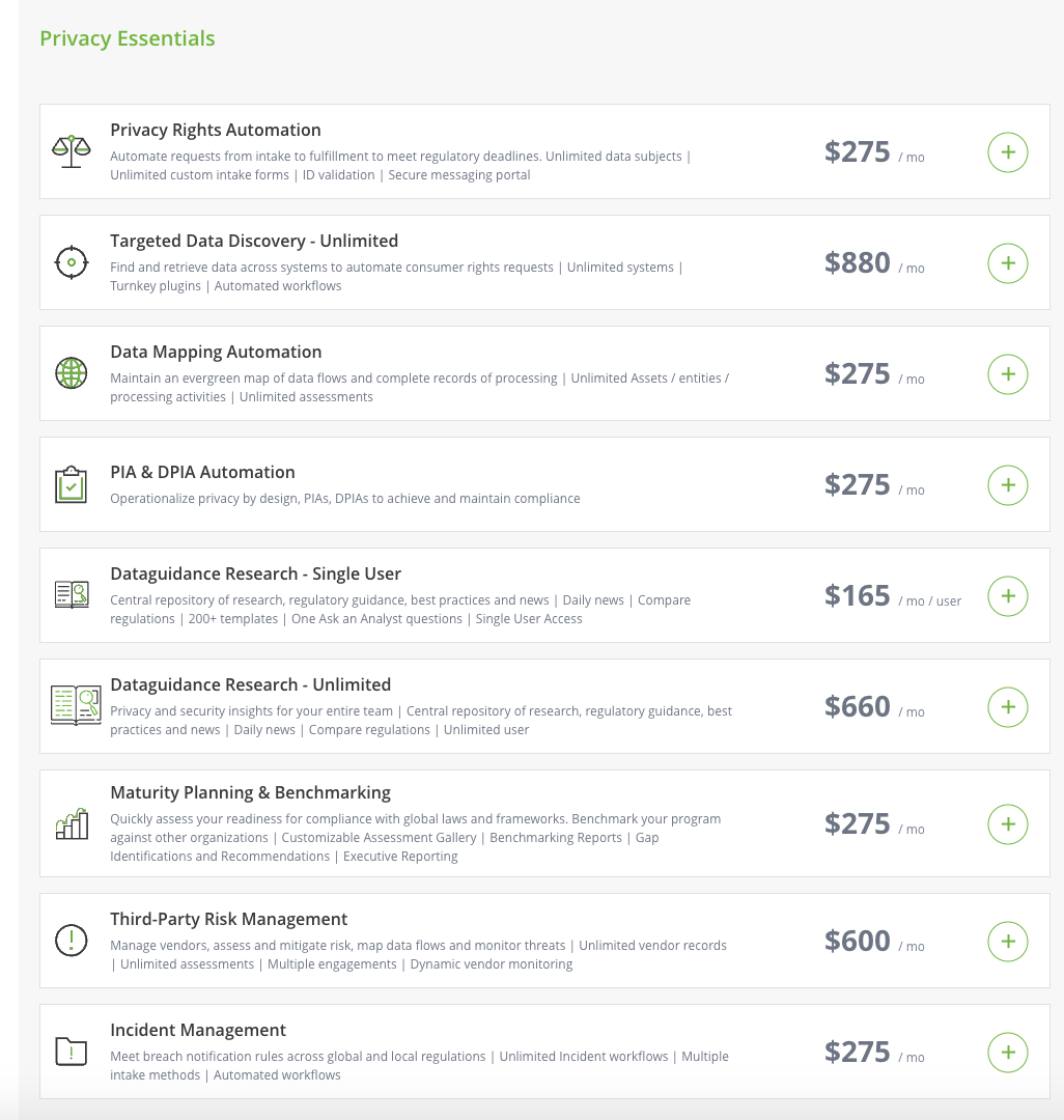 onetrust privacy pricing