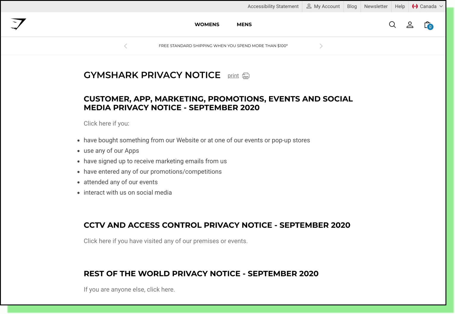 GymShark Privacy Policy