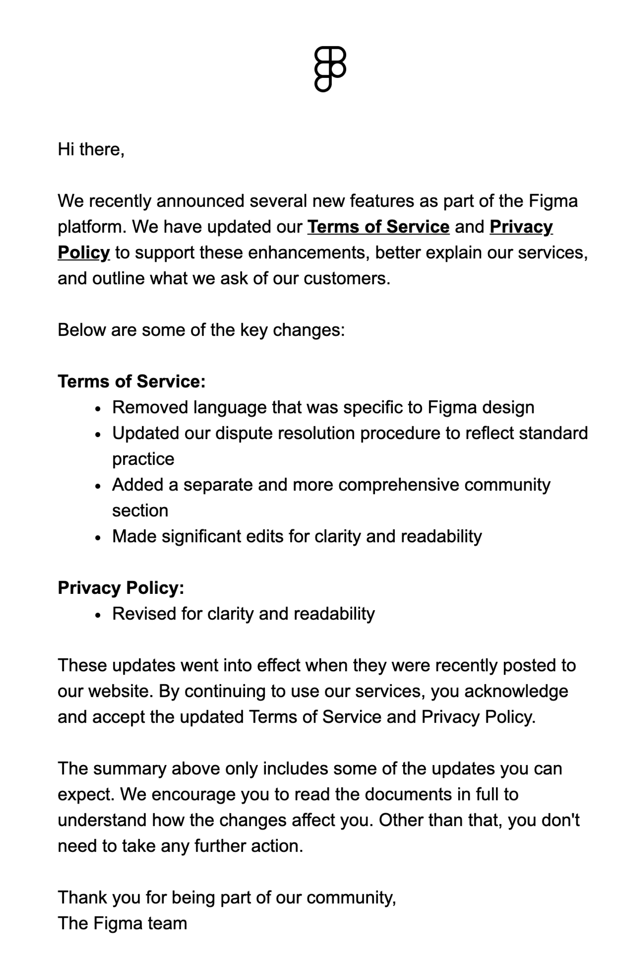 Figma Email Updated Privacy and Terms