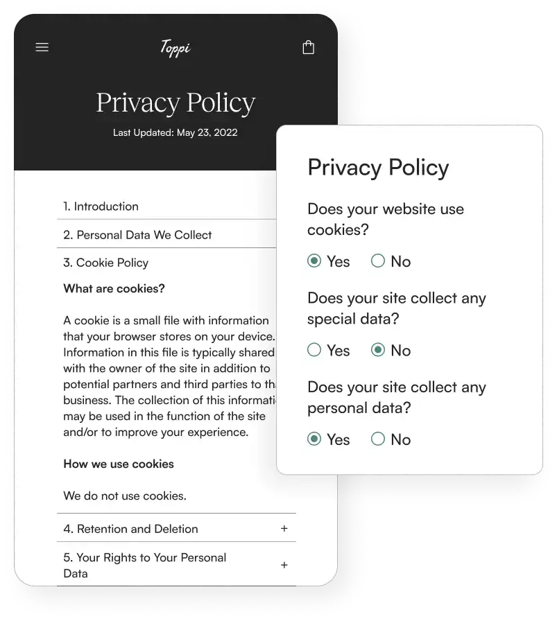 Privacy Policy generated on a website from Enzuzo